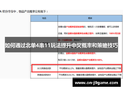 如何通过北单4串11玩法提升中奖概率和策略技巧